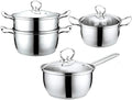 Cookware Set3-Piece Stainless Steel Pot &amp Pan Sets Induction Safe Saucepan Casserole Milk Pot with Glass lidComfortable HandleSuitable for Gas and Induction Cooke