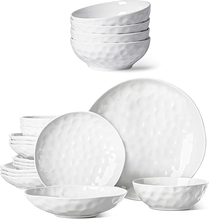 HOMBENE Large Dinnerware Set 16 Piece Service for 4 Bundle with 9.5 Inch Soup Bowls Set of 2