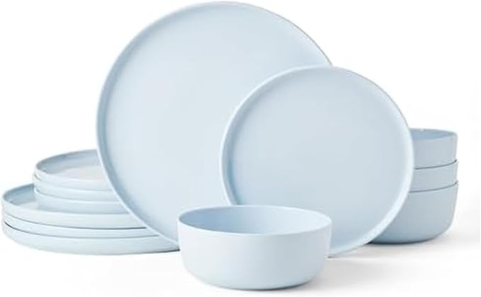 Mikasa Madison Misty Blue Bone China Dinnerware Set 12-Piece Service for 4 Includes Dinner Plates Salad Plates and Cereal Bowls Dishwasher Safe