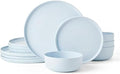 Mikasa Madison Misty Blue Bone China Dinnerware Set 12-Piece Service for 4 Includes Dinner Plates Salad Plates and Cereal Bowls Dishwasher Safe