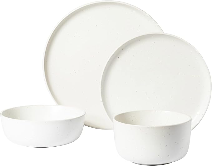 Gibson Elite James Street Stoneware Matte Reactive Double Bowl Dinnerware Set - Sea Salt White Service for 4 (16pcs)