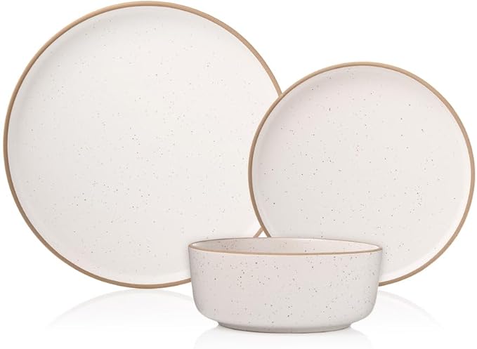 Godinger Inwood White Speckled Stoneware 12-Piece Dinnerware Set – Rustic Glazed Plates and Bowls Service for 4 Microwave &amp Dishwasher Safe