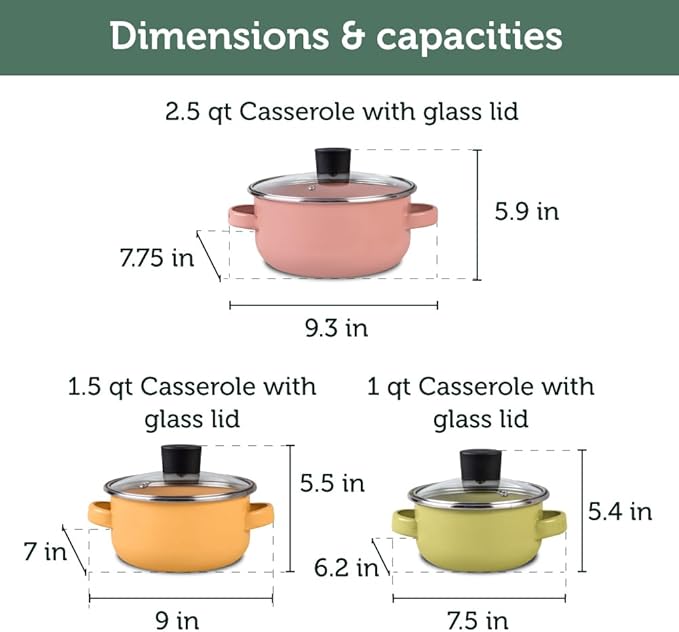Cinsa 10-Piece Pot Set – Premium Enamel on Steel Pots with Lids Compatible with Electric Induction and Gas Stoves Multicolor