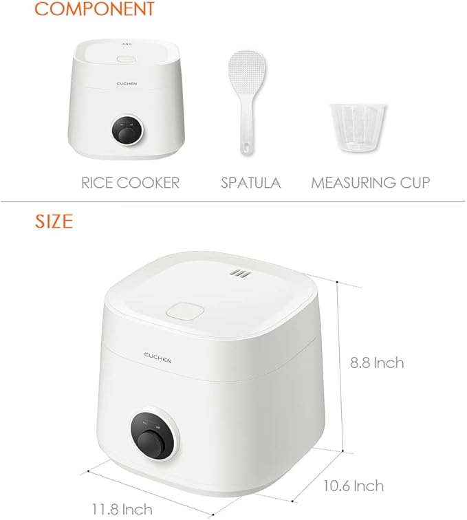 [CUCHEN] CRE-D0601WUS | Rice Cooker 6 Cup (Uncooked) (1.14 quarts): 6 person serving/per use | Warmer | Detachable Clean Cover | Nonstick Inner Pot | White Multi Cooker Function