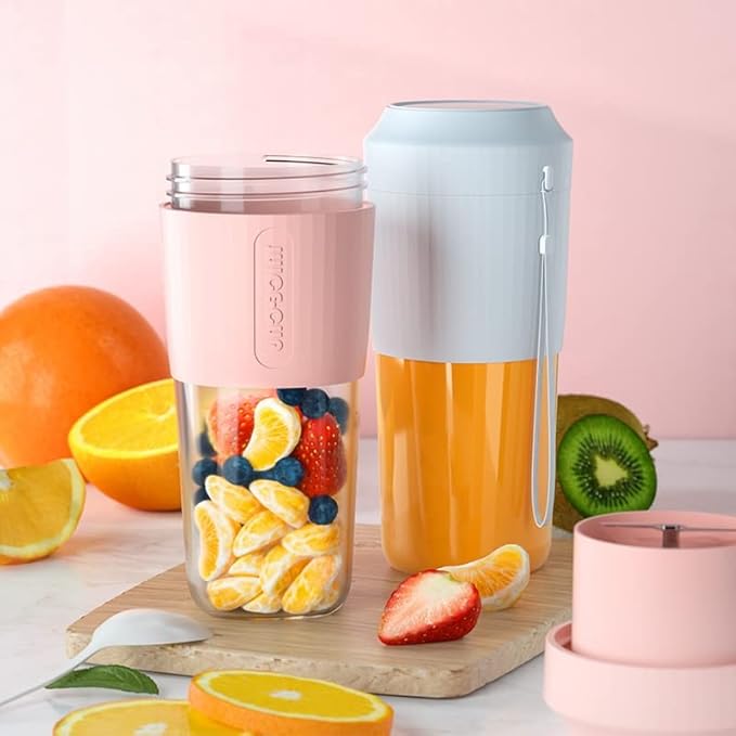 Portable BlenderCordless Personal Blender JuicerMini Mixer Shakes and Smoothies Mixer with USB Rechargeablewith Travel Cups and Lid for Office Gym Sports Camping (Color : Pink) (Blue)