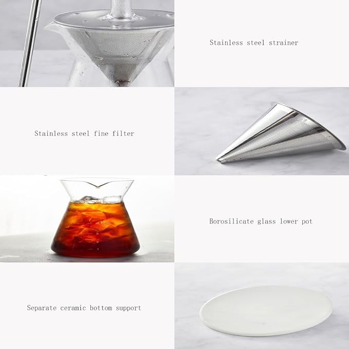 Iced Coffee Cold Brew Drip Coffee Maker for Home Office Iced Coffee Maker with Adjustable Water Flow Fits Most Coffee Pots