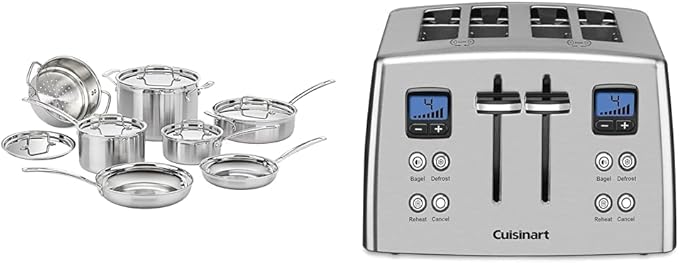 Cuisinart 12 Piece Cookware Set with 4-Slice Toaster Stainless Steel