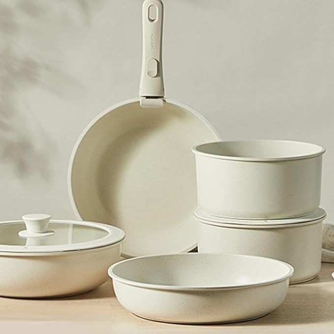Medical Stone Non Stick Pan Complete Cookware Set with Removable Handles