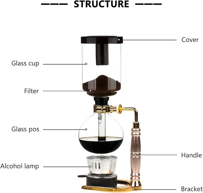 Japanese Siphon Coffee Maker Glass Vacuum Siphon Coffee Pot 5-Cup (600ml) with Alcohol Burner Adjustable Buffer Clamp Stainless Steel Bracket Base for Coffee Aficionados