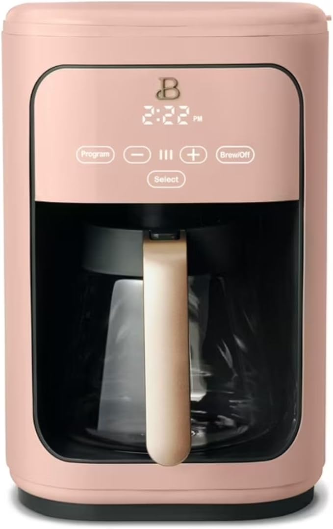 Programmable 14-Cup Drip Coffee Maker with Touch-Activated Display and Reusable Filter for Hot Coffee Brewing (Rose)