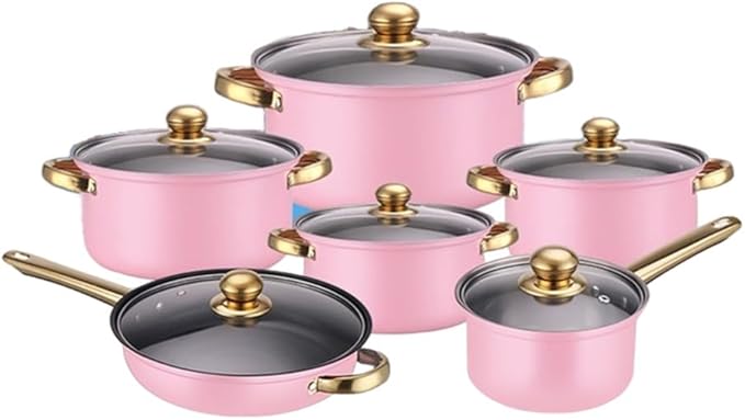 12 Pieces of Stainless Steel Cookware Set 6 Kinds of Kitchen Pot Combination Frying Pan Soup Pot Milk Pot Kettle Set PotKettle B12 Pc-Soup Pot C-12 pc