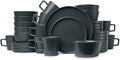 32 Piece Modern Trendy Stoneware Dinnerware Set Service for 8 Unique Lipped Edge Fully Dishwasher Microwave Safe Solid Color Grey Dinnerware Set