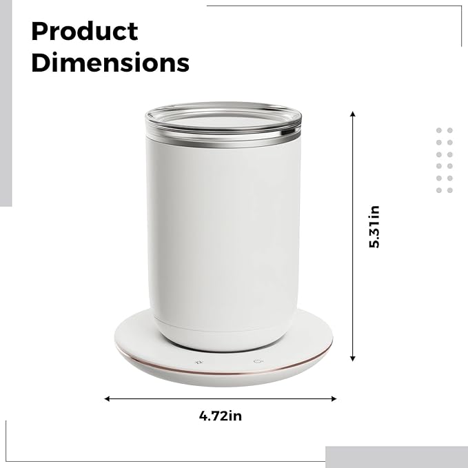 Self-Stirring Mug with Heating Base 10.14 Oz/300 Ml 131°F/55°C Force Stirring Anti-Dust Cover Quiet Operation