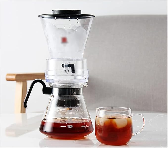 JITEM Cafetera Glass Ice Cold Dripper Coffee and Tea Maker Manual Dripper Brewer Maker with Filter Adjustable Water Flow Tabletop Coffee Maker for Coffee or Tea