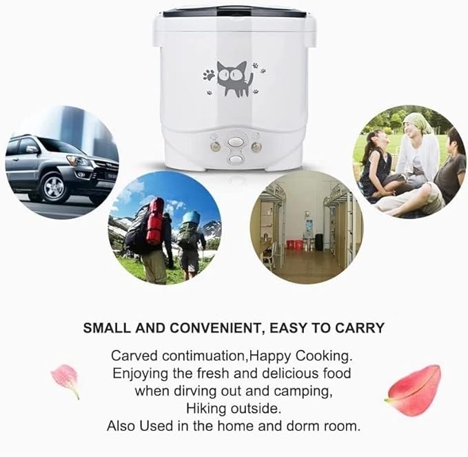 Portable rice cooker1L Multifunction Electric Mini Rice Cooker Water Food Heater Machine Lunch Box Warmer 2 Persons Cooking Household