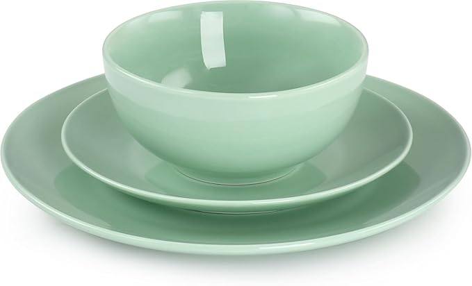 18 Piece Porcelain Dinnerware Set – Service for 6 Microwave &amp Dishwasher Safe Plates and Bowls – Elegant Multicolor Tableware in White Dark Blue Mint Green and Blue (Mint Green)