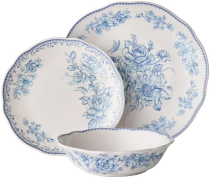 Vintage Inspired Agatha 12-Piece Stoneware Dinnerware Set (Agatha Blue)