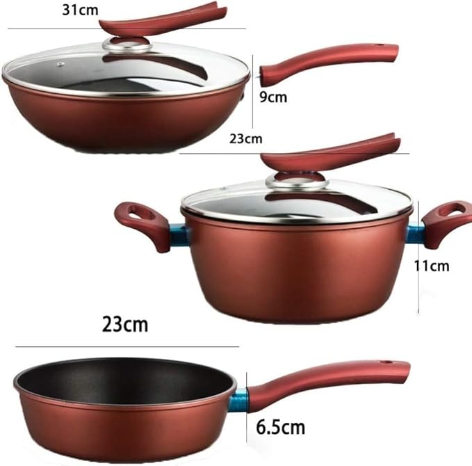 Pots and Pans Set 3Pieces Cookware Set Wok Soup Pot with Glass Lid Frying Pan Wrought Iron Non-Stick Cooking Pot Set Kitchen Kitchen Cooking Set