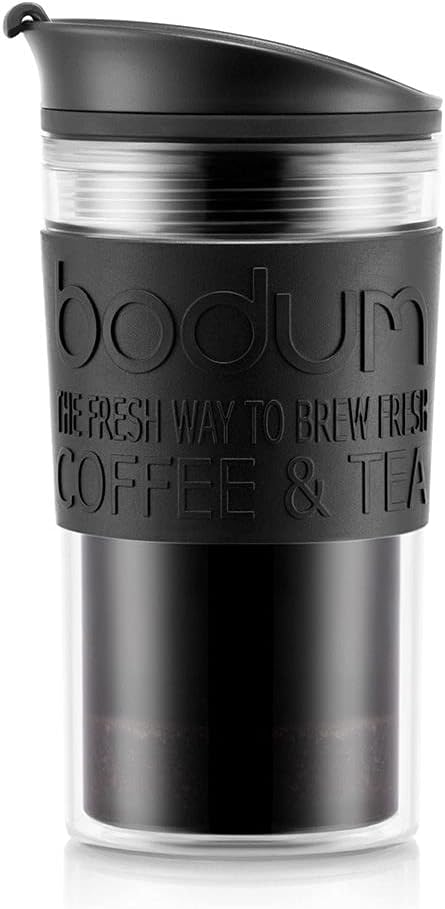 Bodum Insulated 11102-01s Piston Cup with Hinged Lid 0.35 Litre Black Transparent Plastic 8.9 cm