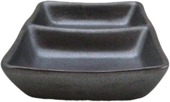 Ebros Gift Iron Black Clay Underglaze Technique Tetsu Kesho Porcelain Dinnerware Kitchen Set Asian Japanese Restaurant Supply (Pack Of 6 Dual Compartment Rectangle Sauce Dishes)