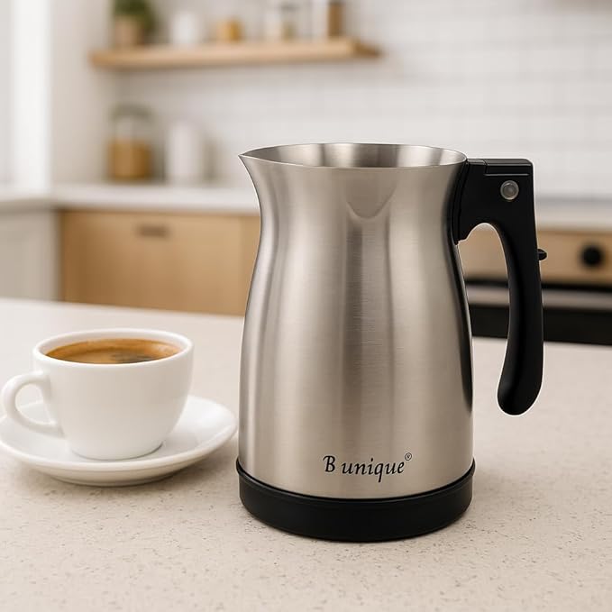 B Unique Electric Coffee Maker 300ml Stainless Steel Turkish Coffee Pot Milk Heater Rapid Heating Boil-Dry Protection Foldable Handle