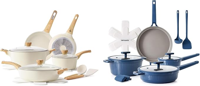 SENSARTE Ceramic Cookware Sets Pots and Pans Set Non stick 14-Piece Induction Cookware 14 Pcs Nonstick Kitchen Cooking Set w/Frying Pans Set Saucepans Set