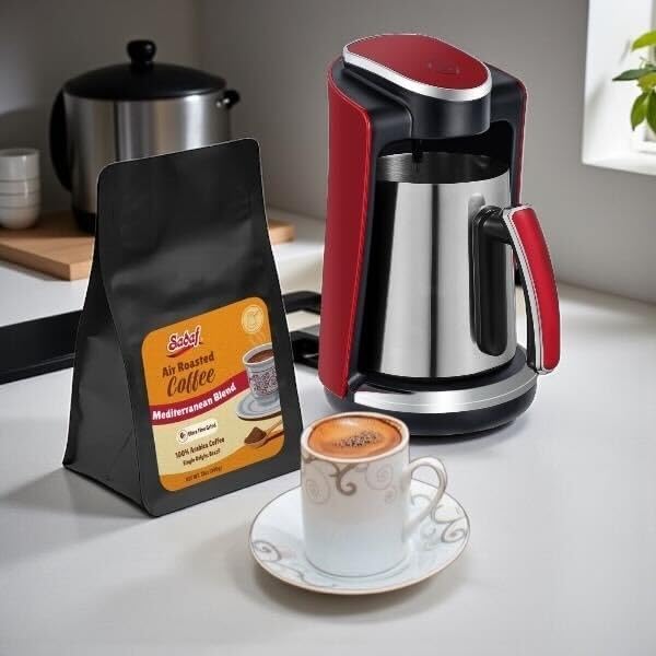 Sadaf One-Touch Mediterranean Coffee Maker – Electric Turkish Greek and Armenian Coffee Machine - Stainless Steel Coffee Maker - Foam Control &amp Overflow Sensor - Middle Eastern Cuisine - 250ml
