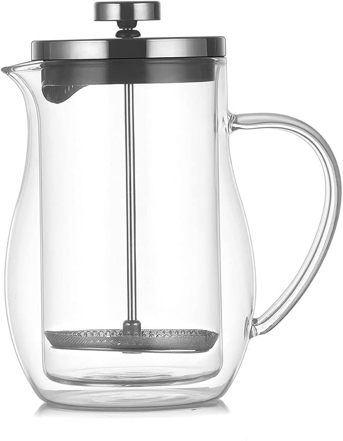 French Press Coffee Maker - 600ML Large Glass Coffee Pot Carafe with Stainless Steel Filter - French Press Coffee at Home or Office (Color : Amber)