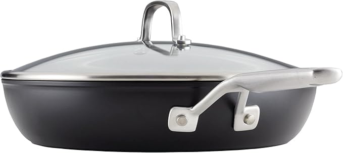 KitchenAid Hard Anodized Induction Nonstick Frying Pan Set With Lid 3-Piece – 8 &amp 10 Inch Skillets Durable Even Heating Dishwasher &amp Oven Safe Easy-Clean Matte Black