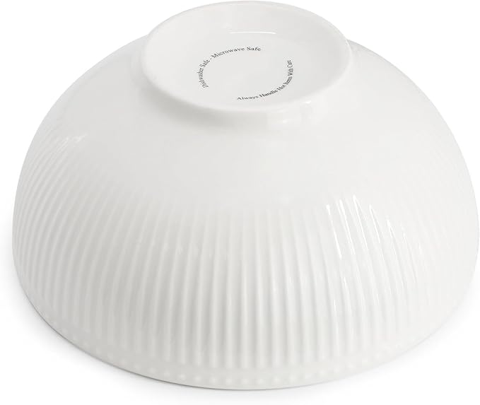16-Piece Porcelain Dinnerware Set in White – Embossed Double Bowl Set with Textured Rim Microwave &amp Dishwasher Safe – Elegant White Dinnerware for 4