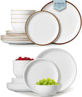 ONEMORE Plates and Bowls Set - Microwavable Oven &amp Dishwasher Safe Porcelain Dinnerware Set - Scratch Resistant Ceramic Dish Set for 4(12pcs)