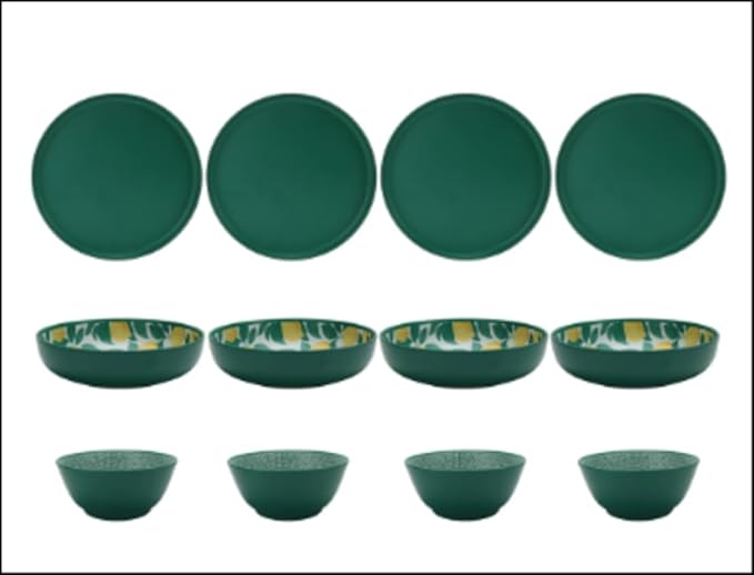 Bamboo Melamine Dinnerware Set 12-Piece – Lemon &amp Green