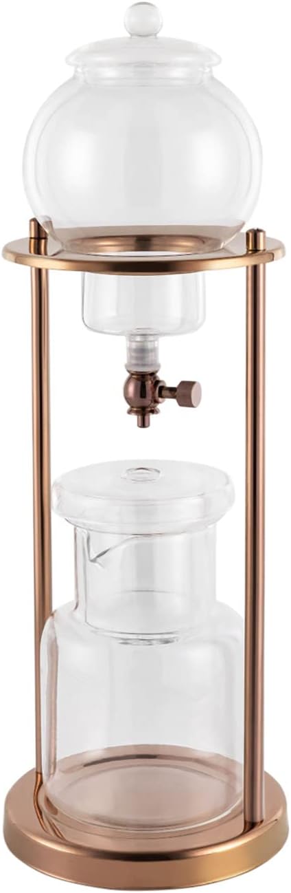 600ml Drip Coffee Maker Siphon Coffee Pot Stainless Steel and Borosilicate Glass Coffee Pot Maker with Stand for 6-8 People Gold