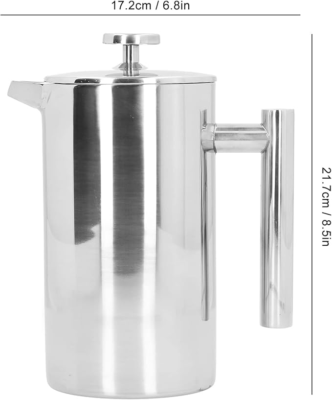 Pwshymi 1000ml Stainless Steel Coffee Press Pot Double Layer Insulated Hand Brewing Coffee Maker with Fine Filter Screen Anti Scalding Handle for Home Hotel