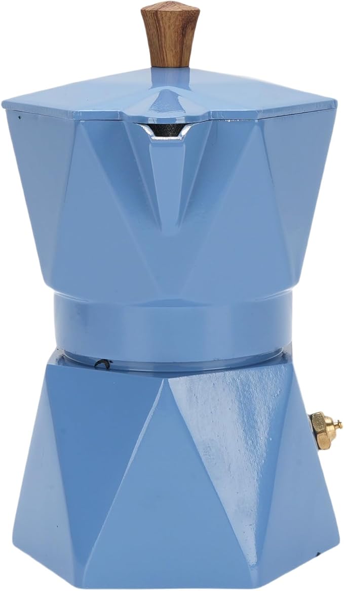 ZJchao Italian Coffee Maker Premium Anodized Aluminum Stovetop Coffee Pot Dual Valve Brewing Rich For Home Camping 2 Cup 16x16cm (Blue)