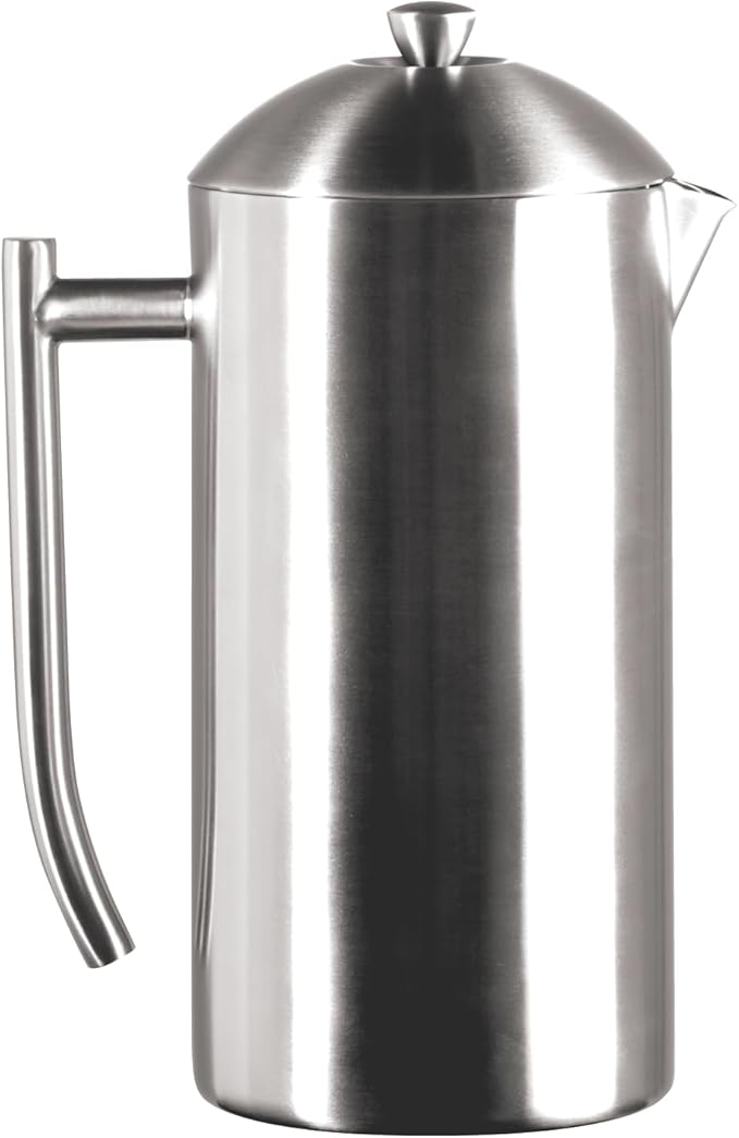 Frieling Coffee Press Stainless Steel French Press Coffee Maker - 44 oz Brushed Stainless Steel - Double-Walled Insulated Zero Sediment Filter - For Home &amp Camping