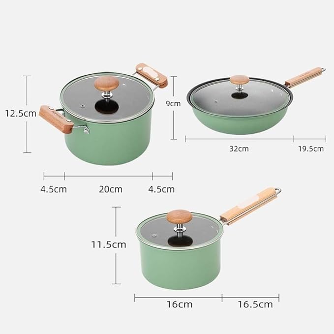 Kitchen Cooking Sets 3Pcs Cookware Set Iron Non-Stick Pan with Tempered Glass Lid Comfortable Handle for Gas Induction Cooker Cookware Sets