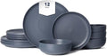 Plates and Bowls Sets 12 Pieces Modern Stoneware Dinnerware Sets Stackable Matte Glaze Kitchen Stoneware Plates and Bowls Set for 4 People Microwave and Dishwasher Safe(Blue)