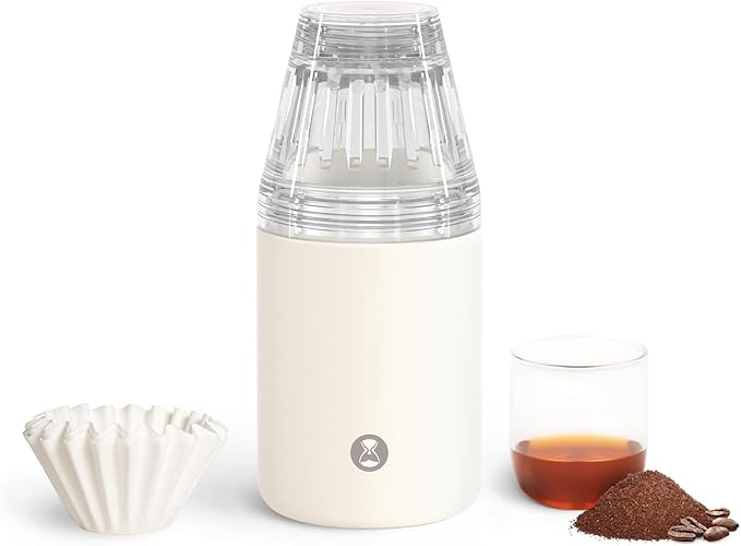 TIMEMORE Portable Coffee Maker Pour-Over Coffee Dripper Travel Coffee Cup Manual Brewer for Home and Outdoors - Ceramic-Coated Stainless Steel Tumbler 10.08 oz Capacity