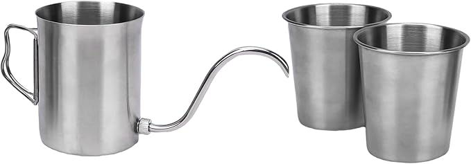 Keenso Coffee Maker Stainless Steel Pour Over Coffee Maker with Foldable Kettle and 2 Cups for Camping and Picnics