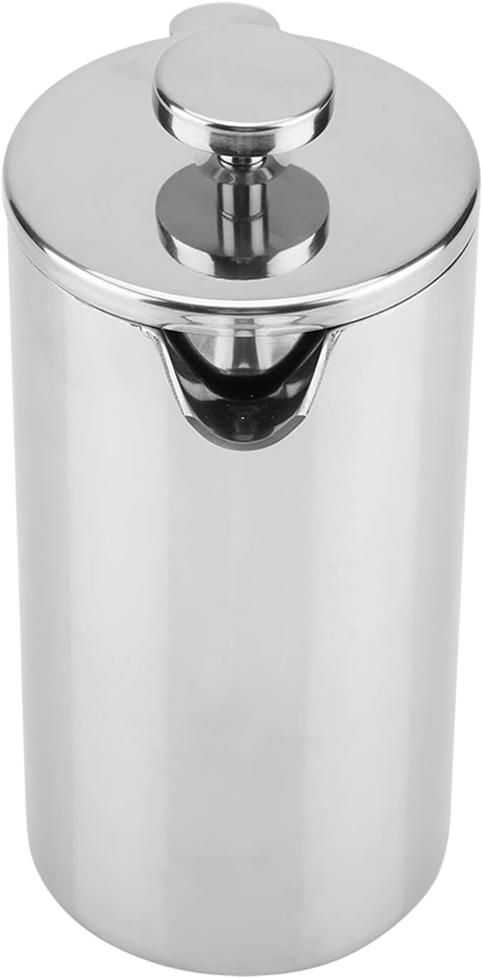 Stainless Steel Coffee Maker French Press Tea Pot with Filter Double Walled Insulation Kitchen Addition Pouring Office Home Silver (800ML)