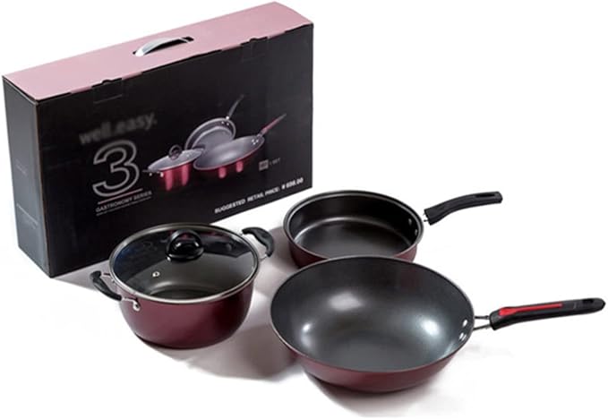 Cookware 3Pcs Kitchen Cookware Set Non-Stick Cookware Frying Pan Cooking Pot &amp Pan Saucepan with Glass lid Home