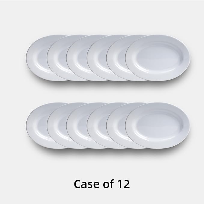 Stoneware Wide Rim Commercial Grade Dinnerware Brigth White Color Oval Platter 13 3/4 x 10 Case of 12