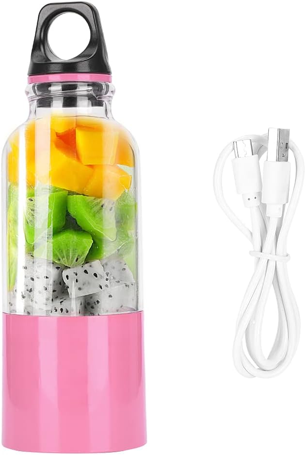 Mini Portable Blender 500ML Household Electric Juicer Cup Vegetables Fruit Juice Maker Automatic Tool USB Rechargeable Smoothie Personal Blender Mixer Bottle(Pink)