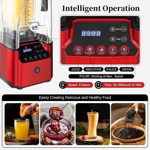 2.2L Commercial Blender Fruit Juicer Smoothie Maker Mixer w/Soundproof Cover 2200W Professional Countertop Blender Stainless Steel Blenders with Shield Quiet Sound Enclosure for Kitchen Shakes