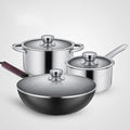 3Pc Pan Sets - Stainless Steel Frying Pan and Saucepan Set with Lids Stay Cool HandlesSuitable for A Variety of Stoves Including Induction Cookers Saucepan