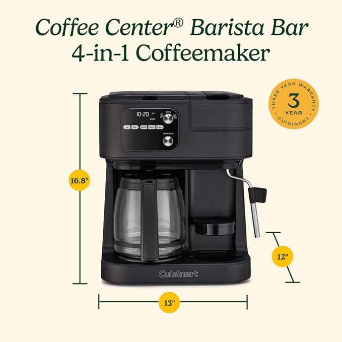 Cuisinart Coffee Center Barista Bar 4-in-1 Coffee Maker Single-Serve Pods Compatible Coffeemaker Three Brewing Sizes SS-4N1MBNAS Black