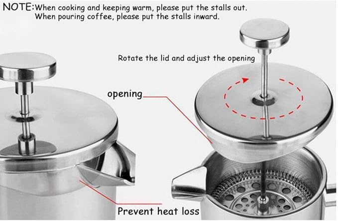 TopHomer French Press Coffee Maker Stainless Steel Insulated Insulation Coffee Maker with U Shape Spout Reusable Filter Basket Dishwasher Safe Silver(350ml)