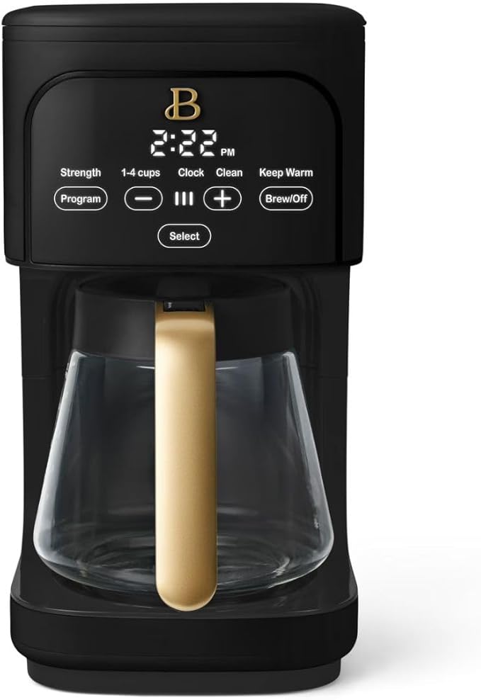 B - 12-Cup Programmable Coffee Maker with Touch Controls Auto Brew Timer Reusable Filter Large Glass Carafe Countertop Coffee Machine (Black Sesame)