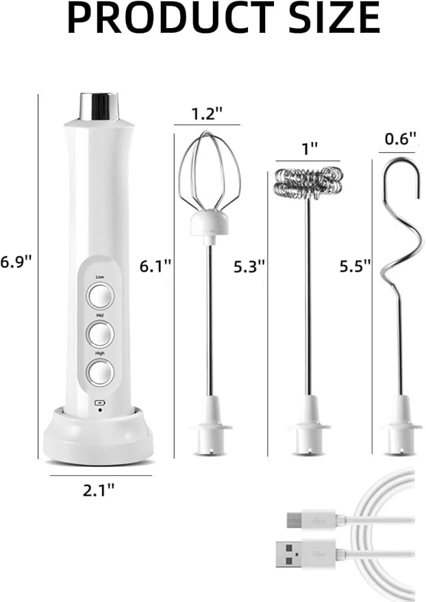 Immersion Blender Handheld 3-in-1 Hand Blender Electric with USB Rechargeable 3 Speeds Stainless Steel Blade Stick Blender with Whisk for Coffee LatteHot Chocolate Egg (Red)